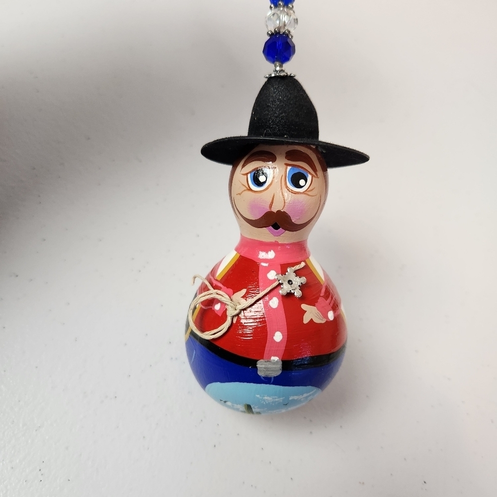 Vintage Handpainted Sherriff Gourd Christmas Tree Ornament Western Folk Art